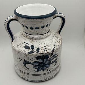 Vintage Hand Painted Deruta Blue Floral 32oz Water Jug or Milk Can Pitcher Italy